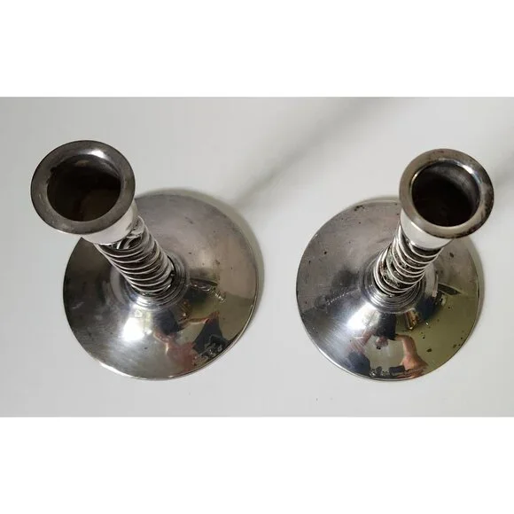 Vintage Hans Jensen Eisenberg-Lozano Mid-1900s Modern Silverplate Candlesticks - Picture 5 of 9